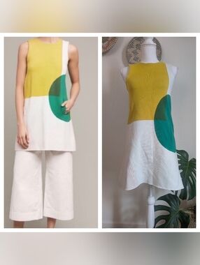 Anthropologie Moth Green Color Block Knit Shift Dress With Pockets Small